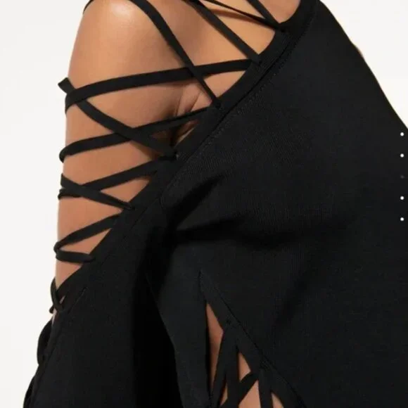 Cult Gaia Nuru Knit Asymmetrical One-Shoulder Mini Dress Black Black NWT Sz M - Picture 3 of 12